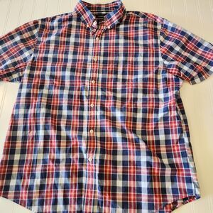 Croft & Barrow Large Blue Red Plaid Button Up Short Sleeve Top 29.7530